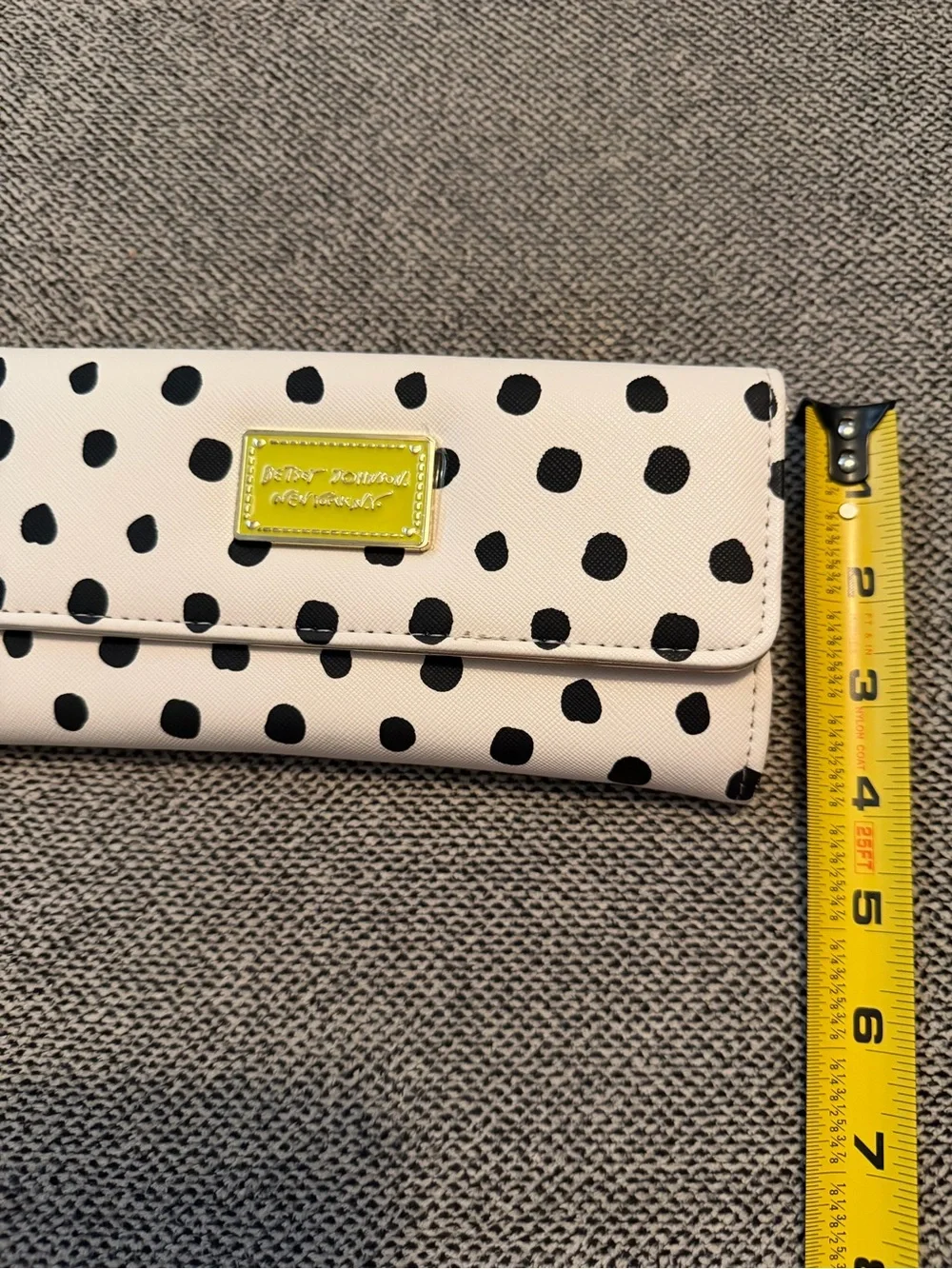 Betsey Johnson Cream Wallet Black Polka Dots and Gold Plated Neon Green Plaque